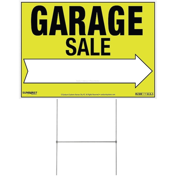 Sunburst Systems Sign Garage Sale 22 in x 32 in Corrugated Plastic with Step Stake 3828 - main